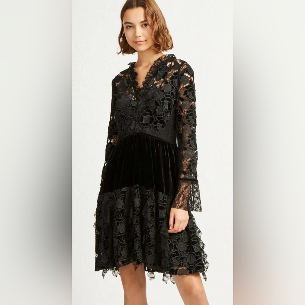French Connection Women’s Sz 4 Dark Romantic Whimsigoth Black Lace Dress Event - Picture 4 of 13